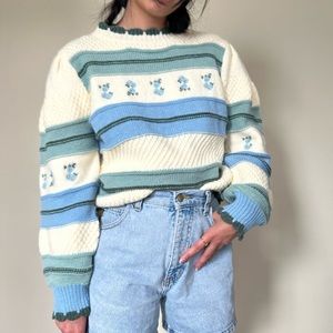 SOLD Cream Floral Puff Sleeve Sweater | FRNCH Paris | Small